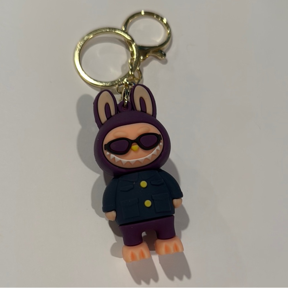 Labubu with sunglasses—Purple and Gold Keychain
